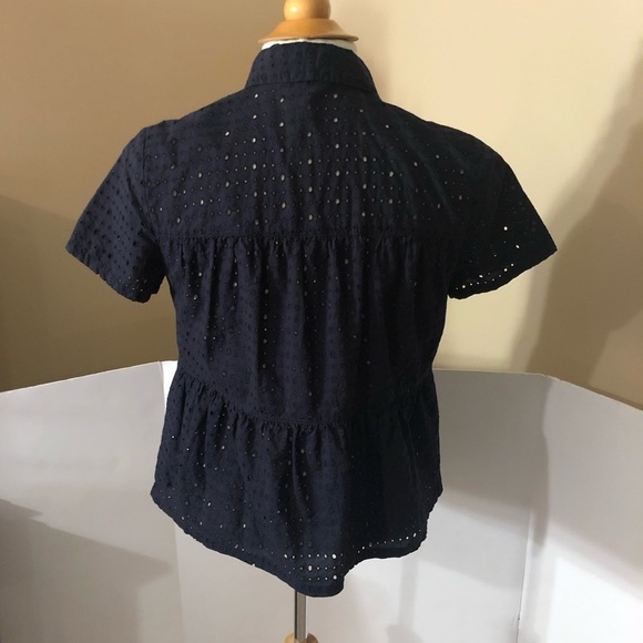 Madewell Eyelet Seam Button Down Navy Shirt Sz XS - Picture 6 of 8
